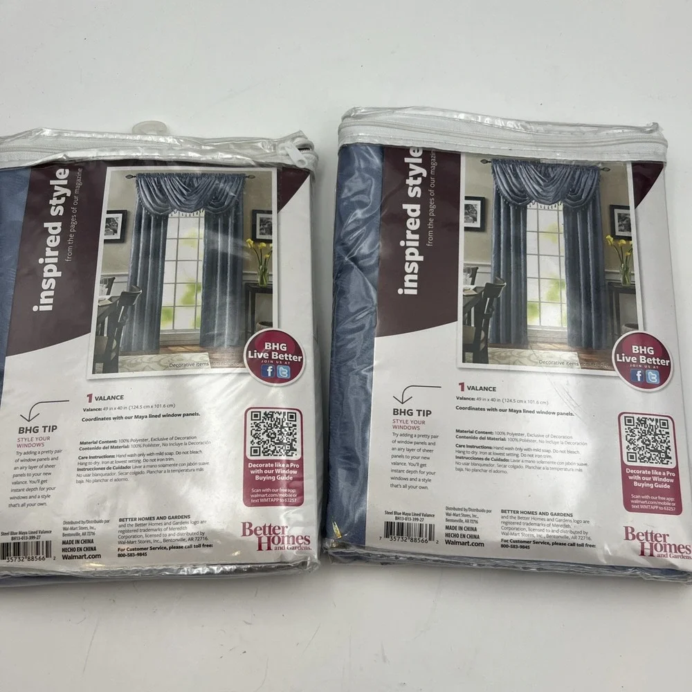 Better Homes and‎ Gardens Lined Window Valances (Set of 2) Steel Blue Maya